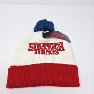 Netflix Stranger Things Red and White Beanie with Blue Pom-Pom